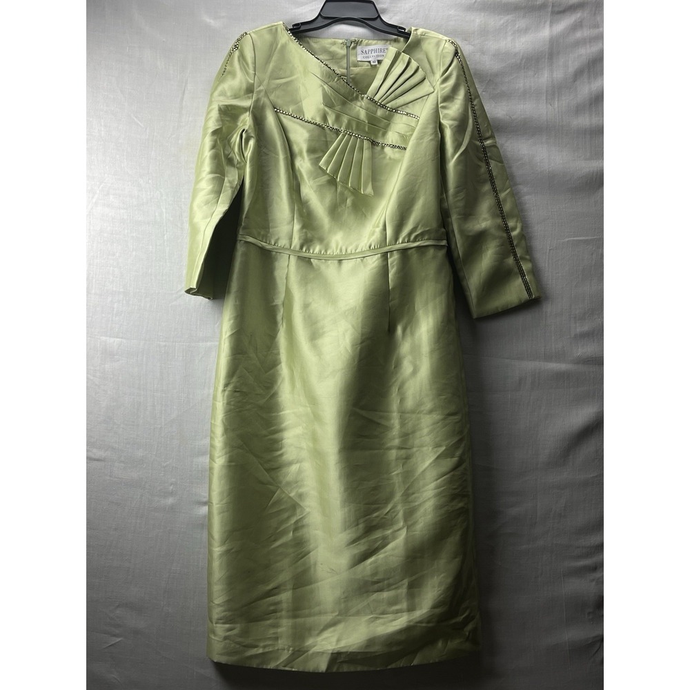 Sapphire Collection Size 10 Pistachio Green Rhinestone Pleated Cocktail Dress